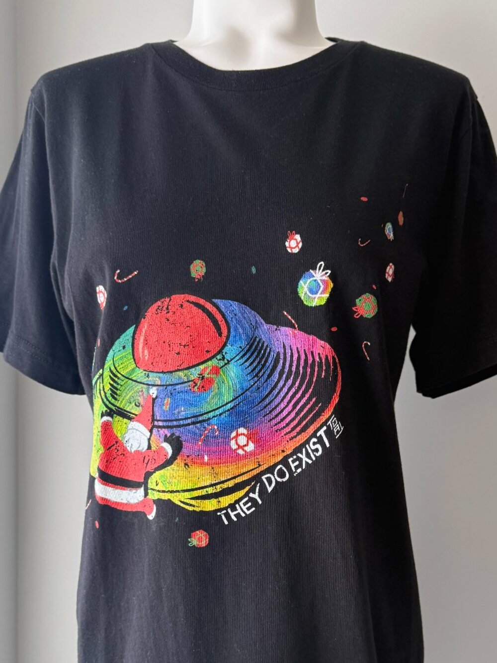 Unisex Rainbow UFO Santa Claus They Do Exist Black T-Shirt (Bella Canvas)